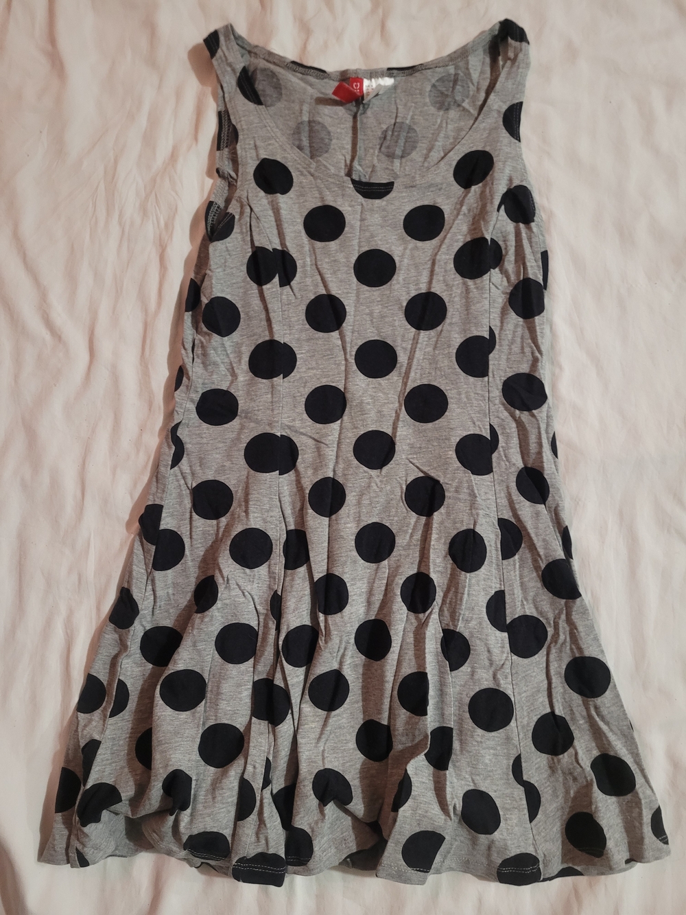 Divided Gray Circle Skater Dress with Black Polka Dots